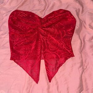 Elegant Red Floral Crop Top